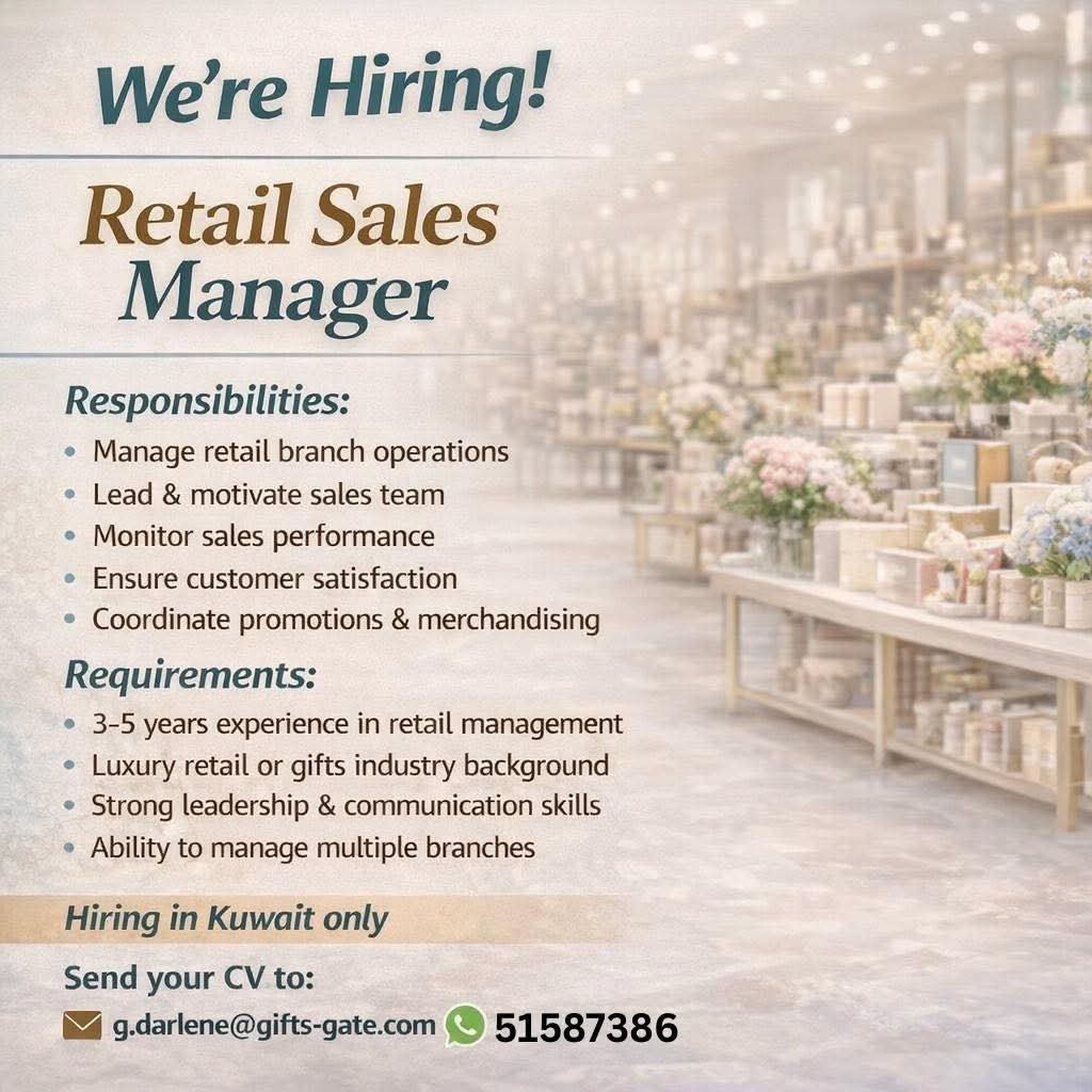 Vacancy for Retail Sales Manager