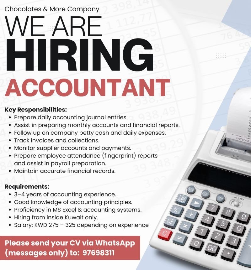 WE ARE HIRING ACCOUNTANT – Chocolates & More Company